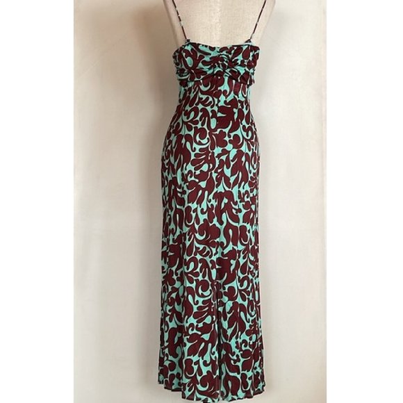 NWOT RHODE SALITA SLIP STYLE MIDI DRESS IN BLUE W/VINE PRINT SIZE S - Picture 2 of 8